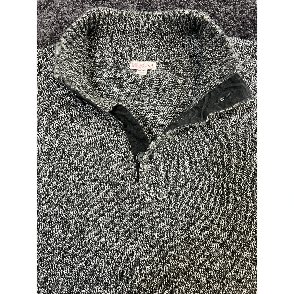 Merona Mens XL‎ Gray Marled Knit Button Mock Neck Long Sleeve Pullover Sweater